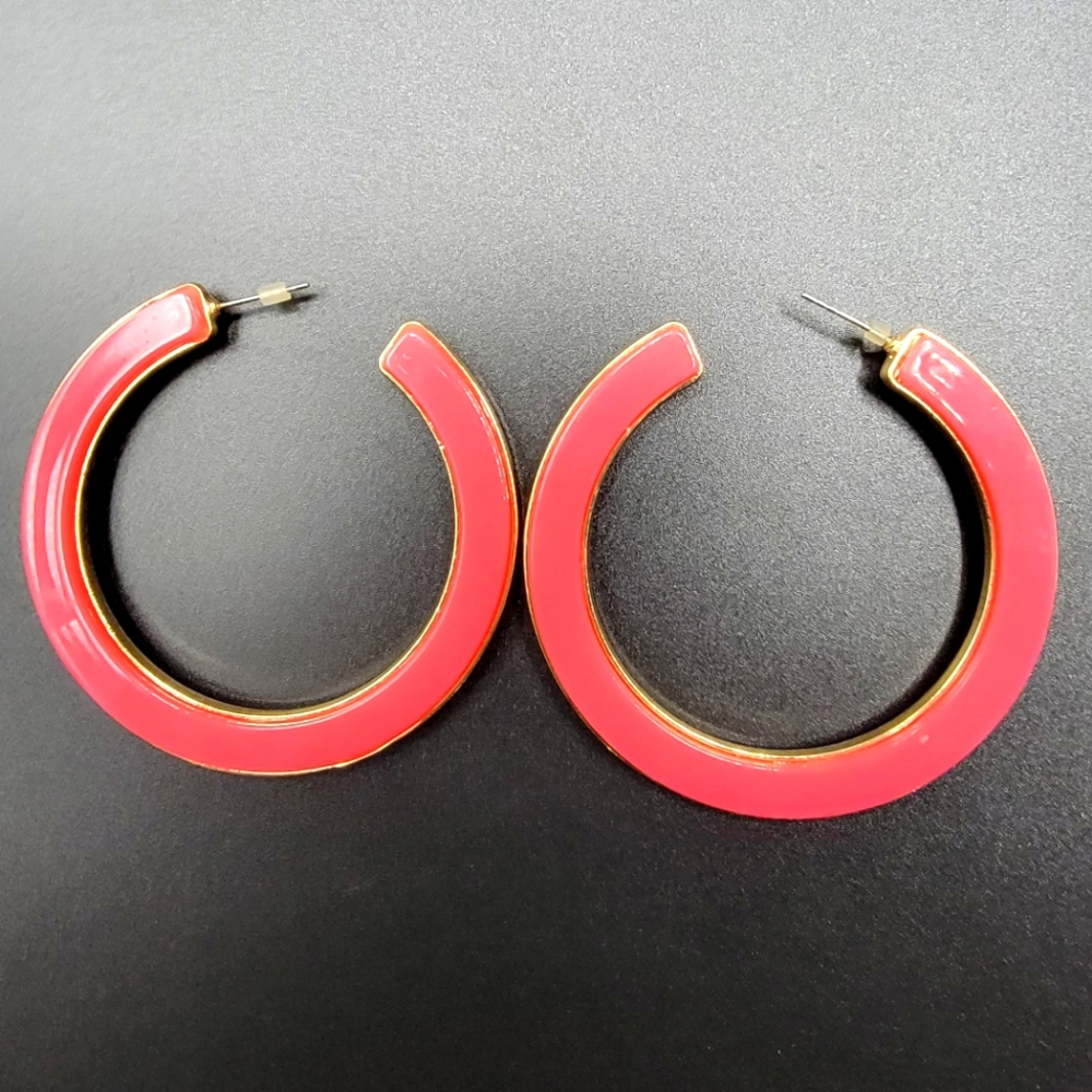 Cute Pink and brown hoop earrings - Picture 3 of 4